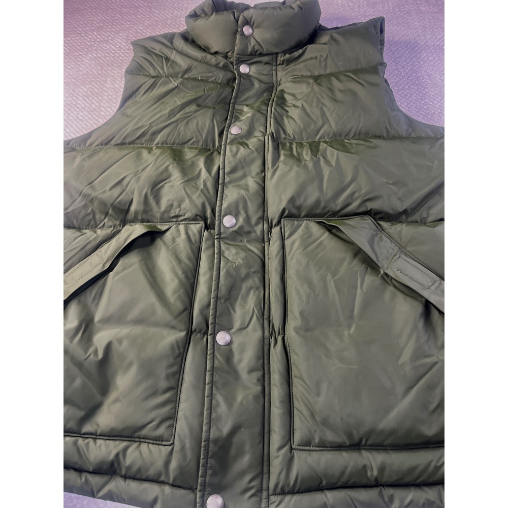 Lands‎ End Mens Down Puffer Vest Olive Green Size M 38-40 Full Zip Snap Front
